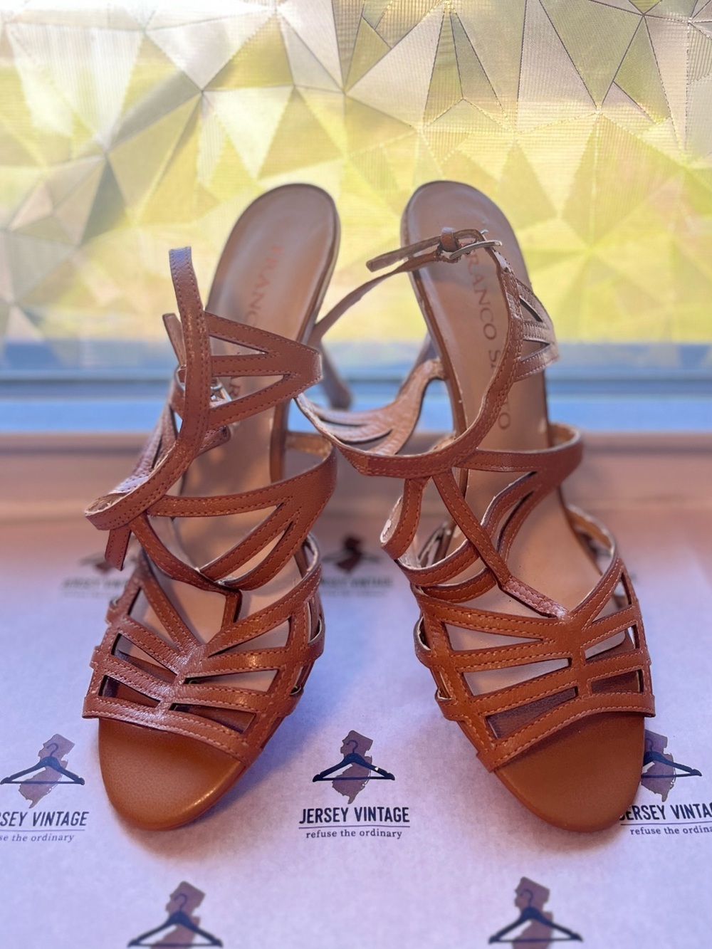 Franco Sarto Tan Strappy Open-Toe Heels - Picture 1 of 3
